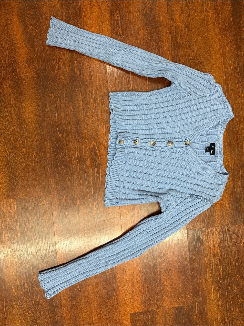 art class Light Blue Ribbed V‑Neck Button‑Front Sweater